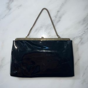 Unknown Vintage Black Patent Leather Purse with Gold Hardware